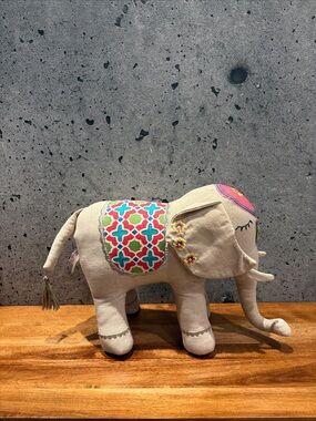 Embroidered Fabric Elephant Plush with Colorful Saddle